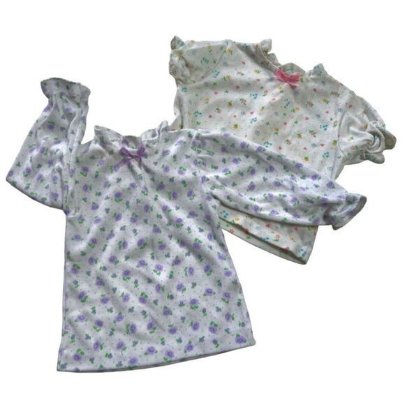 TWO Vintage 1960s 1970s Carters Pleated Ruffle Mock Neck Floral Blouses - Picture 1 of 15